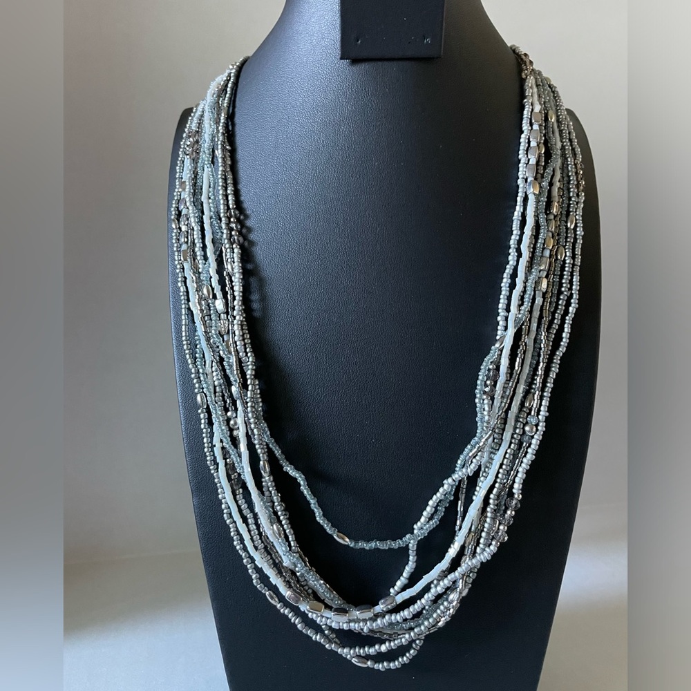 Long multi strands sparkle gray beads with lobster clasp necklaces